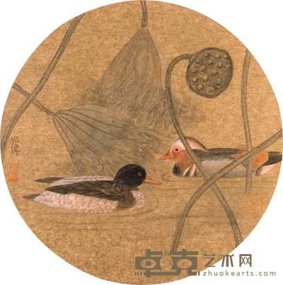 江宏伟 鸳鸯戏水 镜心 直径31.5cm